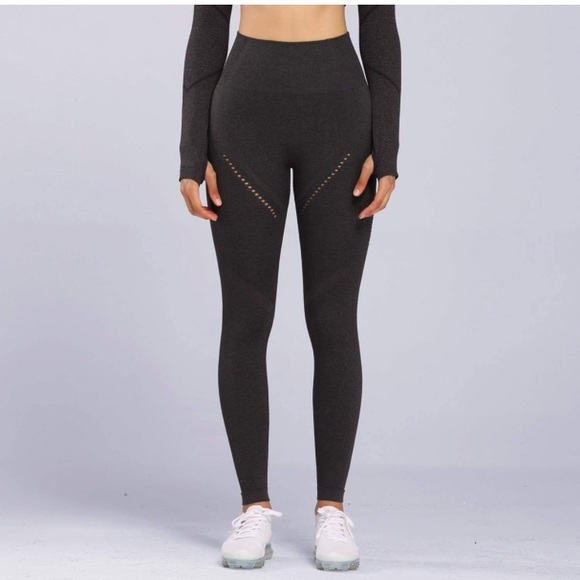 WORN 1X, Womens High Waist Workout Seamless Leggings, charcoal‎ grey, S - Picture 2 of 11
